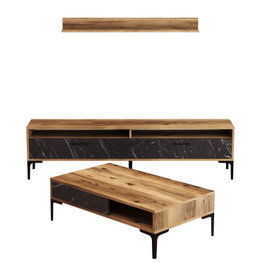 Hanah Home Istanbul Conjunto de Muebles de Salón Nogal y Mármol Negro